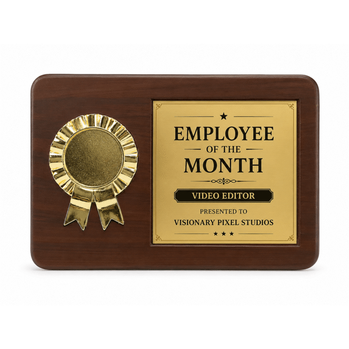 Premium Wooden Corporate Recognition Trophy with Gold Emblem