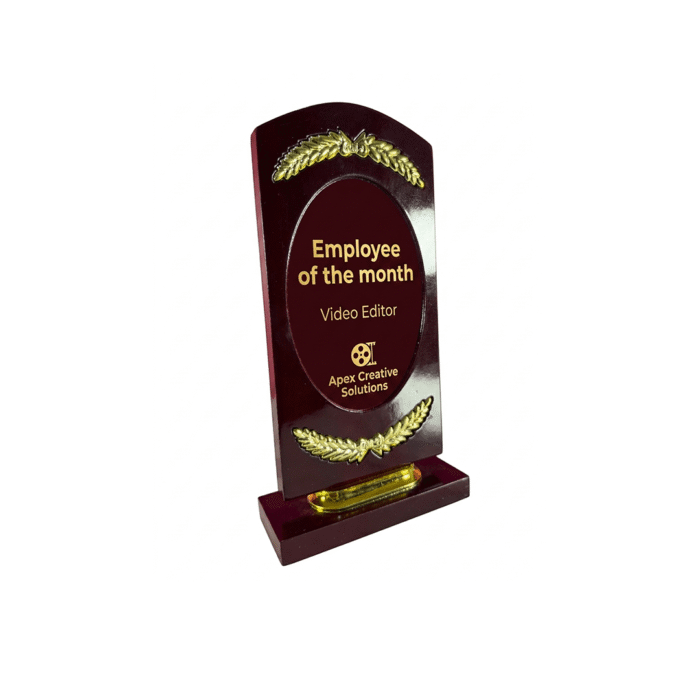 Premium Red Wooden Trophy Award by Jazka Traders – Elegant Recognition Trophy