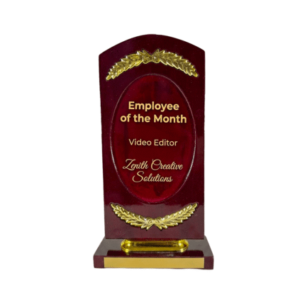 Premium Red Wooden Trophy Award by Jazka Traders – Elegant Recognition Trophy