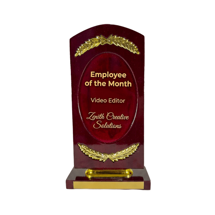 Premium Red Wooden Trophy Award by Jazka Traders – Elegant Recognition Trophy