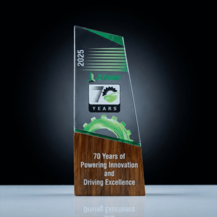 Glass Award Trophy with Wooden Base