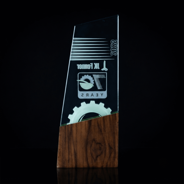 Glass Award Trophy with Wooden Base